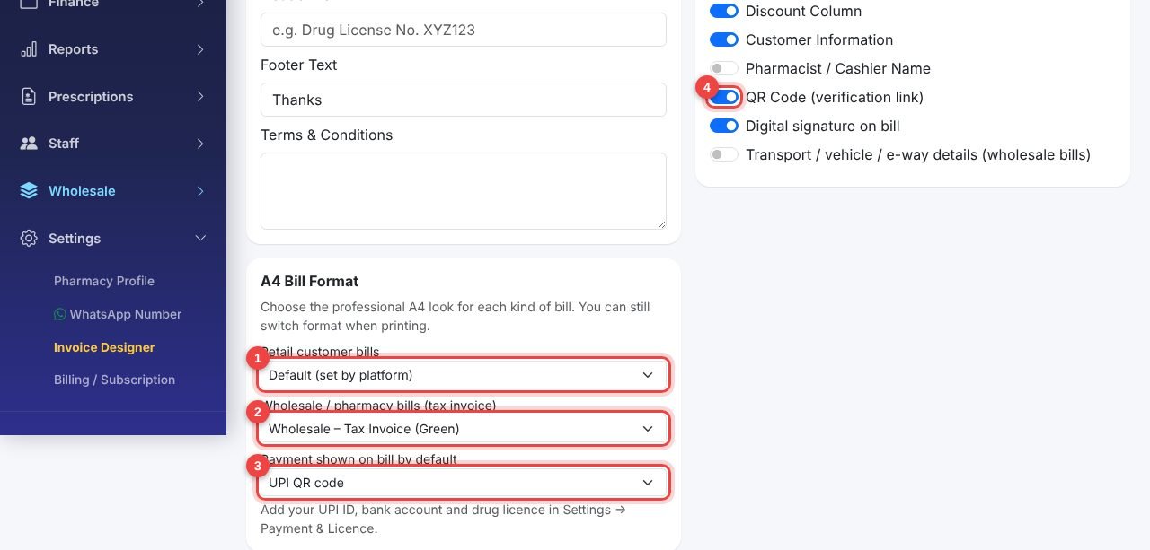 Choose bill formats