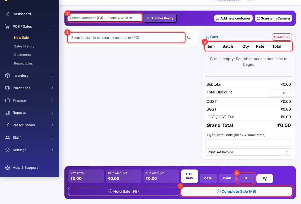 Add items and take payment